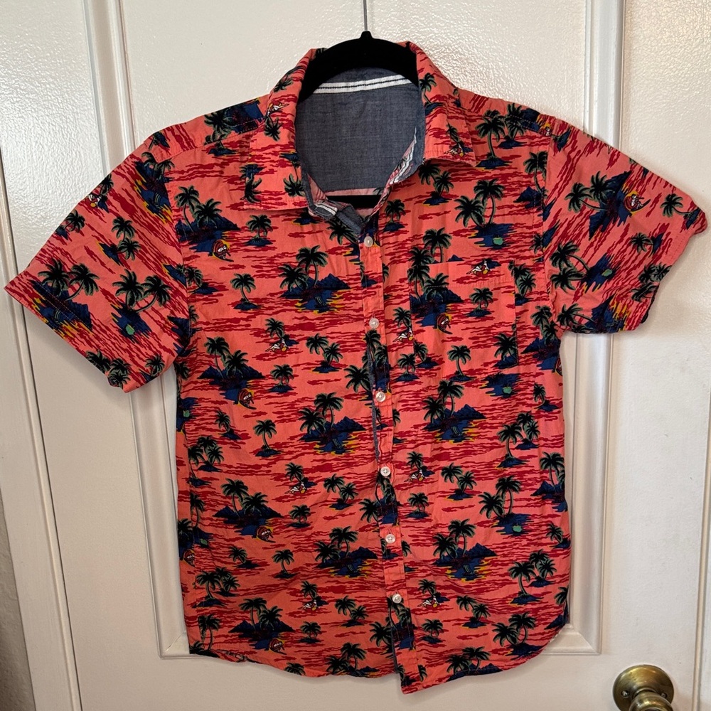 Tropical Red Palm Print Kids Button Down Shirt